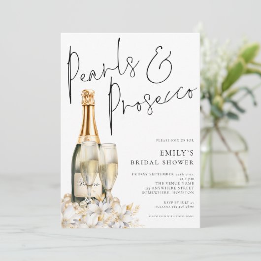 Parels Prosecco Bottle Florals Vrijgezellenfeest Kaart (Staand voorkant)