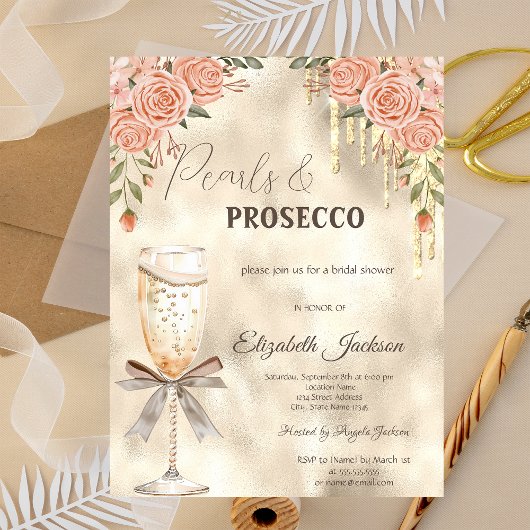 Parels Prosecco Bow Glitter Drips Boho Rozen Kaart
