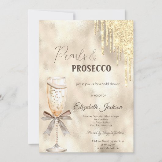 Parels Prosecco Bow Glitter Drips Kaart (Voorkant)