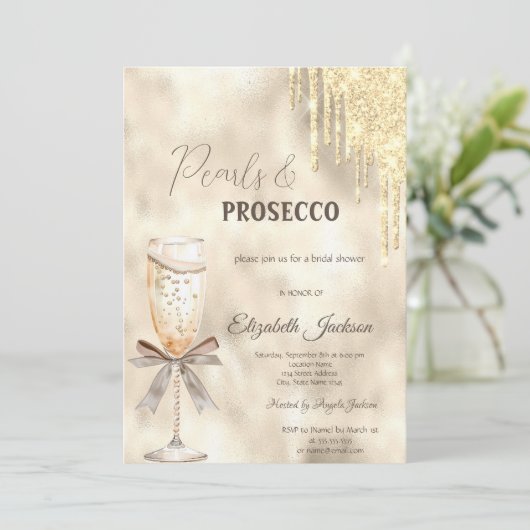 Parels Prosecco Bow Glitter Drips Kaart (Staand voorkant)