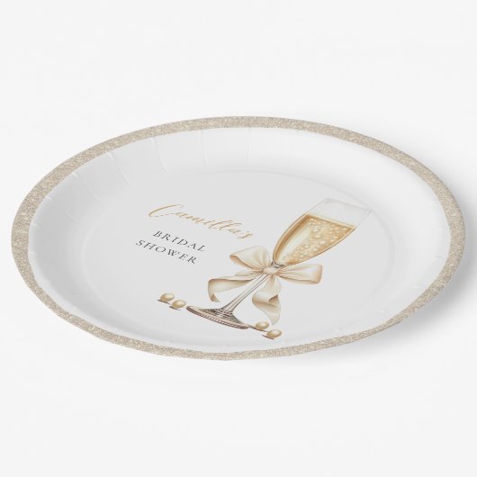 Parels & Prosecco Bow Vrijgezellenfeest Papieren Bordje (Gekanteld)