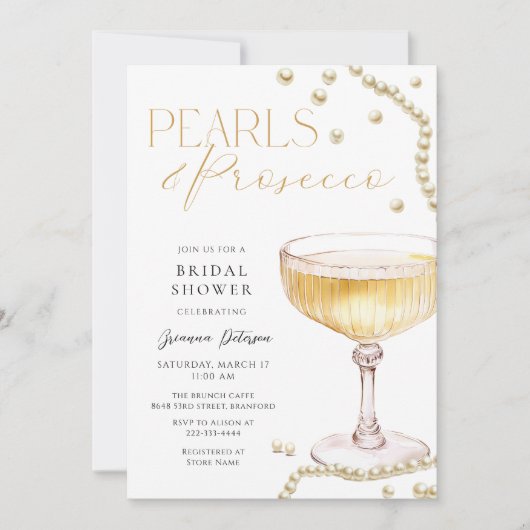 Parels & Prosecco Bridal Douche Uitnodiging (Voorkant)