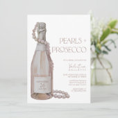 Parels + Prosecco bruids douche uitnodiging (Staand voorkant)