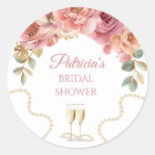 Parels & Prosecco Bruidsdouche Ronde Sticker (Voorkant)