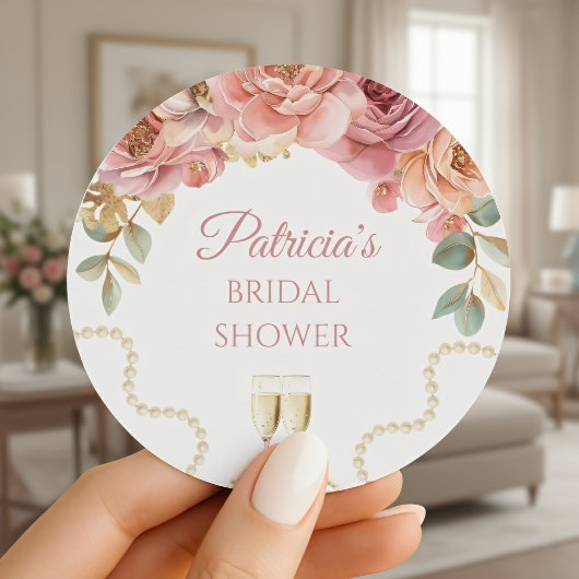 Parels & Prosecco Bruidsdouche Ronde Sticker