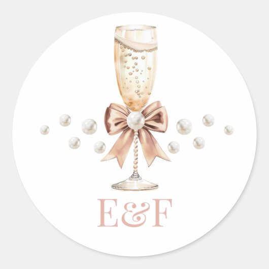 Parels & Prosecco Bruidsfeest Ronde Sticker (Voorkant)