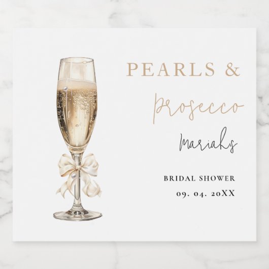 Parels & Prosecco  Bruidsfeest Sparkling Wijnetiket (Enkel label)