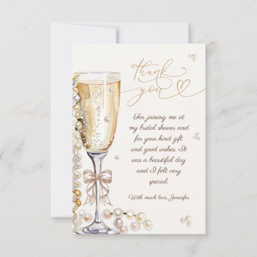Parels & Prosecco Bruidsmeisje Dank Je Bedankkaart (Voorkant)