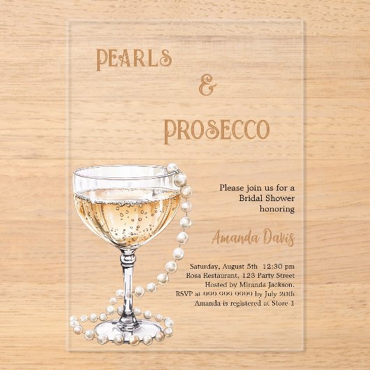 Parels Prosecco Bruidsmeisje Feest helder Acryl Uitnodigingen (Voorkant)