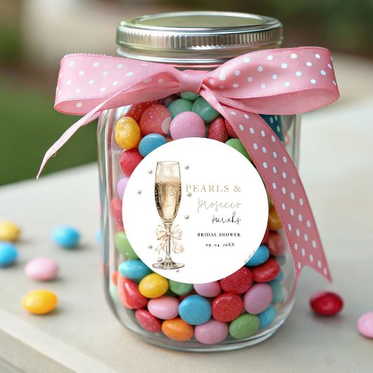 Parels & Prosecco  Bruidsuitnodiging Ronde Sticker