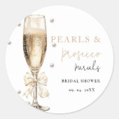 Parels & Prosecco  Bruidsuitnodiging Ronde Sticker (Voorkant)