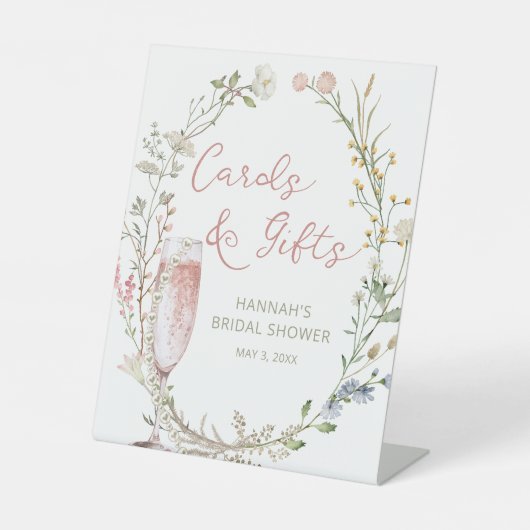 Parels & Prosecco Bruiloftsfeest Kaarten en Cadeau Reclamebord Met Voetstuk (Voorkant)