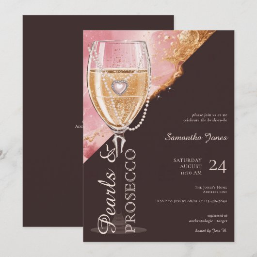 Parels & Prosecco Brunch en Bubble Vrijgezellenfee Kaart (Voorkant / Achterkant)