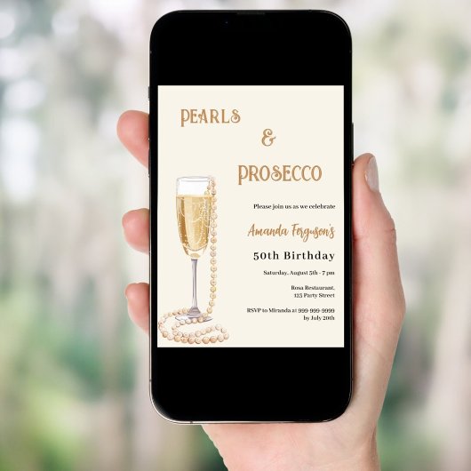 Parels Prosecco bubbel gouden verjaardag Kaart
