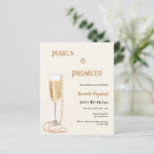 Parels Prosecco bubbel gouden verjaardagsuitnodigi (Staand voorkant)