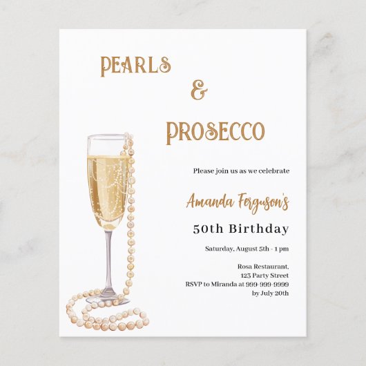 Parels Prosecco bubbelige verjaardagsuitnodiging (Voorkant)
