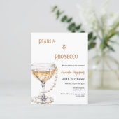 Parels Prosecco bubbels verjaardagsuitnodiging (Staand voorkant)