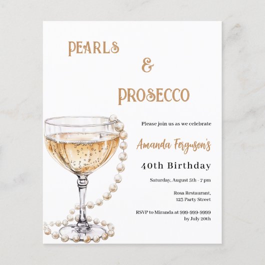 Parels Prosecco bubbels verjaardagsuitnodiging (Voorkant)
