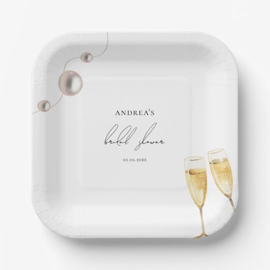Parels & Prosecco Champagne Thema Vrijgezellenfees Papieren Bordje (Voorkant)