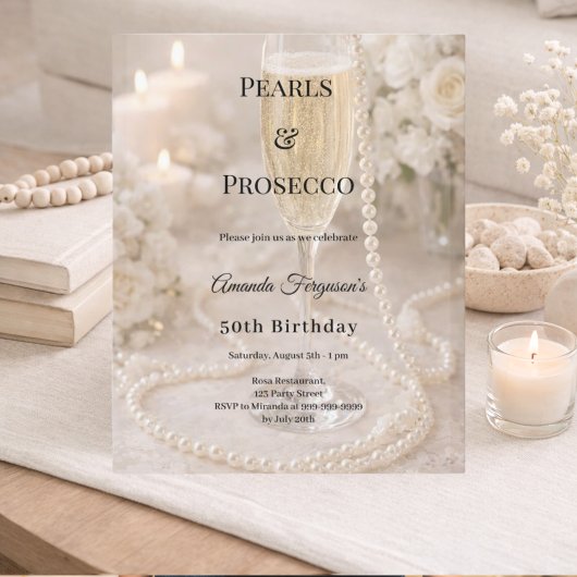 Parels Prosecco Champagne verjaardagsuitnodiging