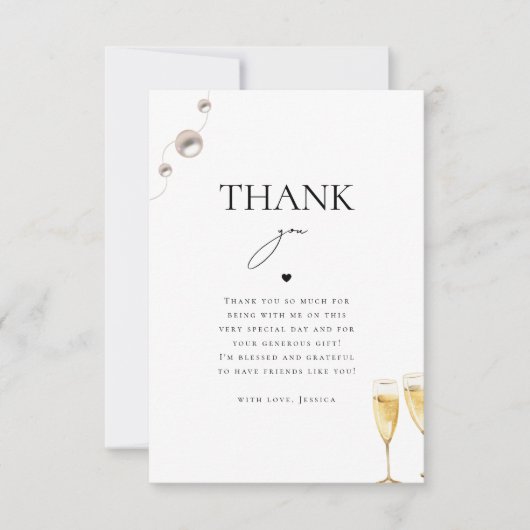Parels Prosecco Champagne Vrijgezellenfeest Dank u Bedankkaart (Voorkant)