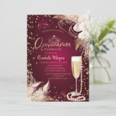 Parels Prosecco Diamanten Boho Bloemen Quinceañera Kaart (Staand voorkant)