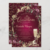 Parels Prosecco Diamond Bourgogne Rozen Quinceañer Kaart (Voorkant / Achterkant)