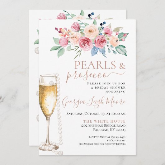 Parels & Prosecco Douche Uitnodiging (Voorkant / Achterkant)
