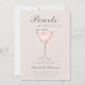 Parels Prosecco Dusty Pink Brunch Vrijgezellenfees Kaart (Voorkant)