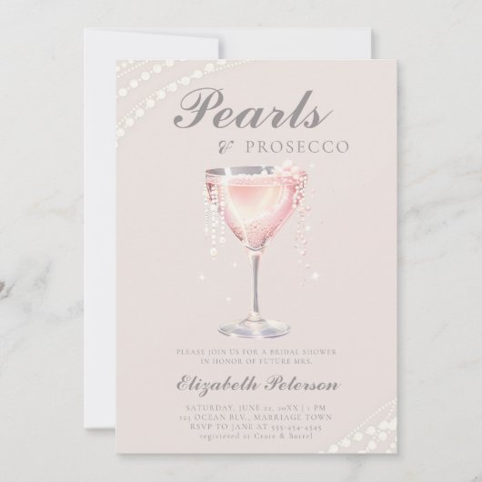 Parels Prosecco Dusty Pink Brunch Vrijgezellenfees Kaart (Voorkant)