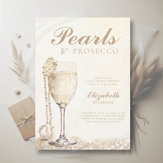 Parels Prosecco Ecru Elegant Brunch Vrijgezellenfe Kaart