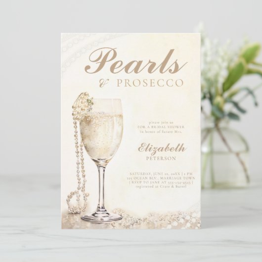 Parels Prosecco Ecru Elegant Brunch Vrijgezellenfe Kaart (Staand voorkant)
