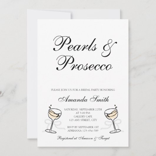 Parels & Prosecco Elegant Bruidsfeest Kaart (Voorkant)
