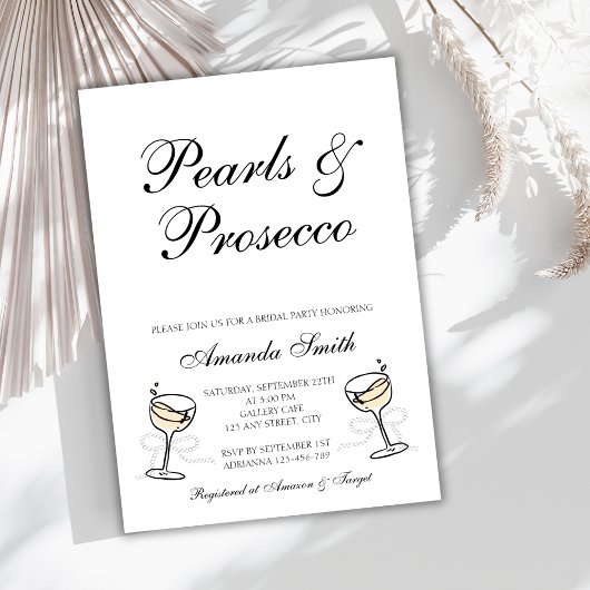 Parels & Prosecco Elegant Bruidsfeest Kaart