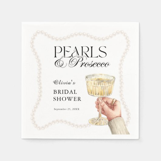 Parels & Prosecco Elegant Brunch Vrijgezellenfeest Servet (Voorkant)
