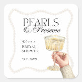 Parels & Prosecco Elegant Brunch Vrijgezellenfeest Vierkante Sticker (Voorkant)