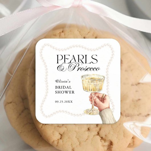 Parels & Prosecco Elegant Brunch Vrijgezellenfeest Vierkante Sticker
