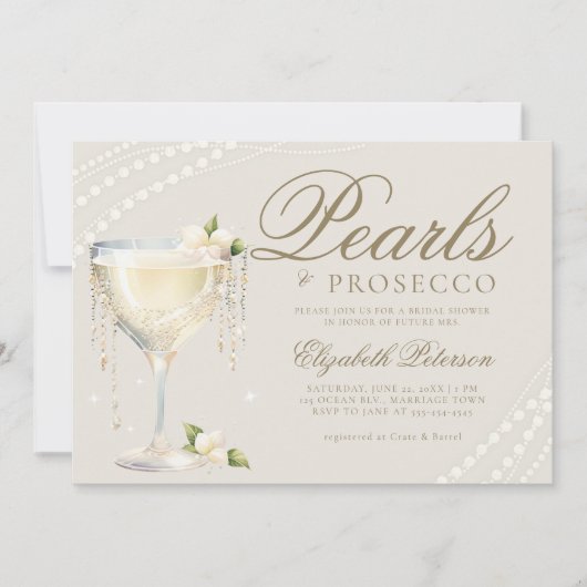 Parels Prosecco Elegant Ecru Brunch Vrijgezellenfe Kaart (Voorkant)
