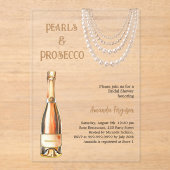 Parels Prosecco elegant Vrijgezellenfeest helder Acryl Uitnodigingen (Voorkant)