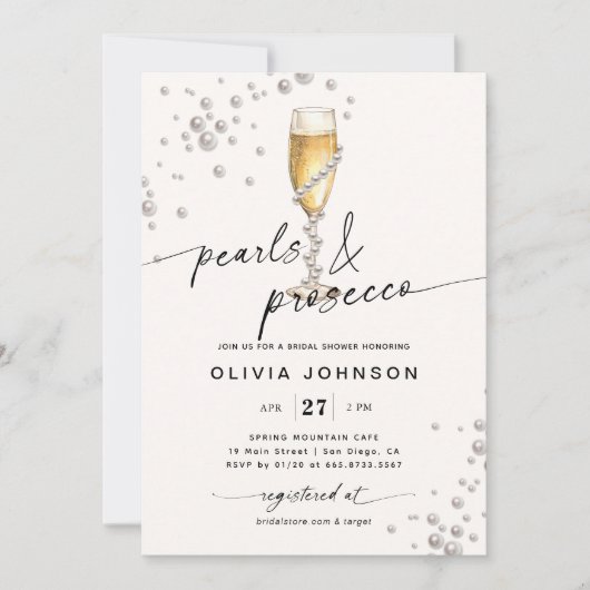 Parels & Prosecco Elegant Vrijgezellenfeest Kaart (Voorkant)