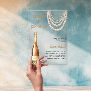 Parels Prosecco elegante Bruidsdouche helder Acryl Uitnodigingen