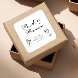 Parels & Prosecco Elegante Bruiloftsborrel Vierkante Sticker