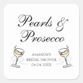 Parels & Prosecco Elegante Bruiloftsborrel Vierkante Sticker (Voorkant)