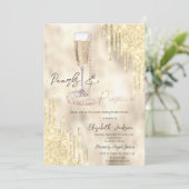 Parels Prosecco Gouden Glitterdruppels Bruiloftssh Kaart (Staand voorkant)