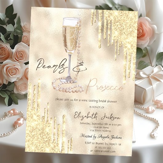 Parels Prosecco Gouden Glitterdruppels Bruiloftssh Kaart