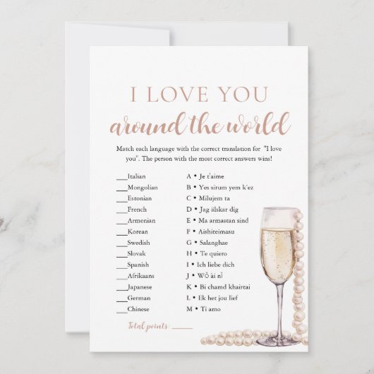 Parels & Prosecco I Love You Around the World Game Kaart (Voorkant)
