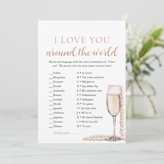 Parels & Prosecco I Love You Around the World Game Kaart (Staand voorkant)