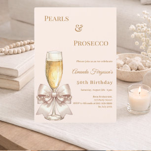 Parels Prosecco ivoor blos elegante verjaardag  Kaart