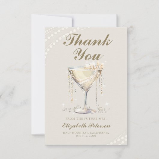 Parels Prosecco Ivoor Elegant Brunch Vrijgezellenf Bedankkaart (Voorkant)