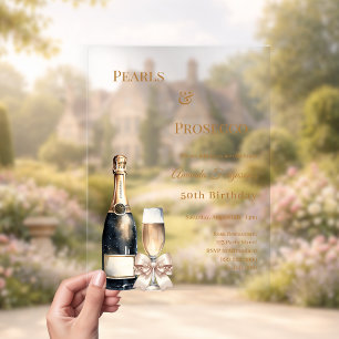 Parels Prosecco ivoorkleurige strik elegante luxe Acryl Uitnodigingen